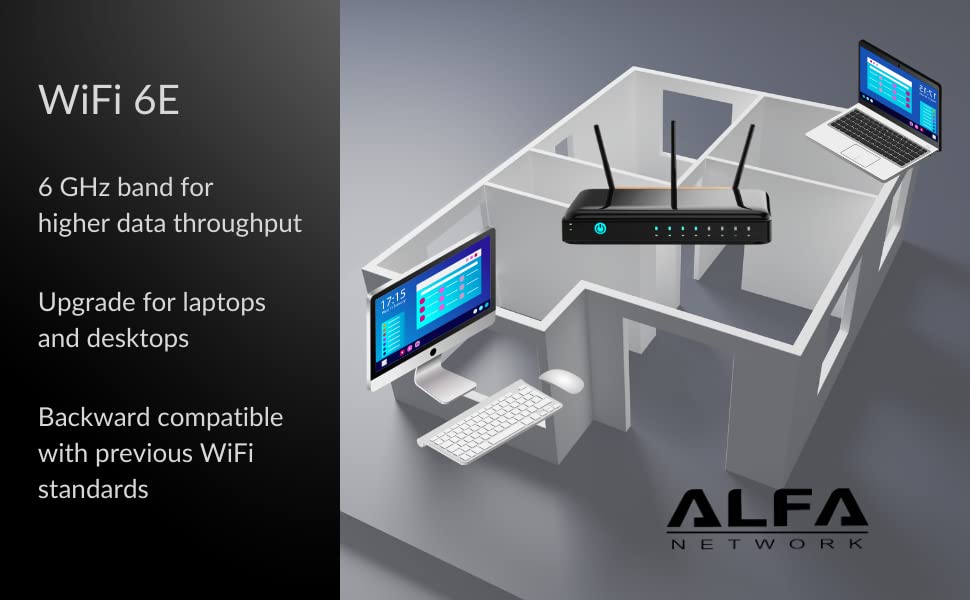 ALFA NETWORK AWUS036AXML 802.11axe WiFi 6E USB 3.0 Adapter AXE3000, Tri Band 6 GHz, Gigabit Speed up to 3Gbps
