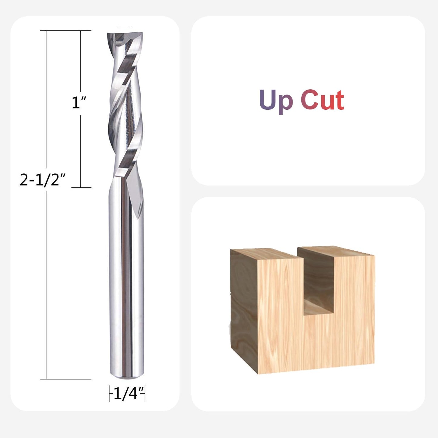 SpeTool 5Pcs Spiral Router Bits UpCut 1/4 inch Cutting Diameter 1/4 inch Shank Router Bit Set HRC55 Solid Carbide CNC End Mill for Woodworking Mortise Slot Carving Engraver