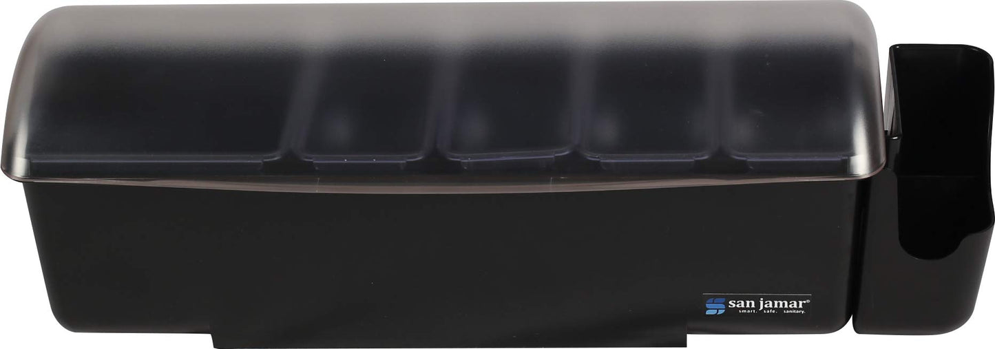 San Jamar Dome Garnish Center 5 Tray with Dome Lid for Kitchen, Bar, And Restaurants, Plastic, 8 Pints, Black