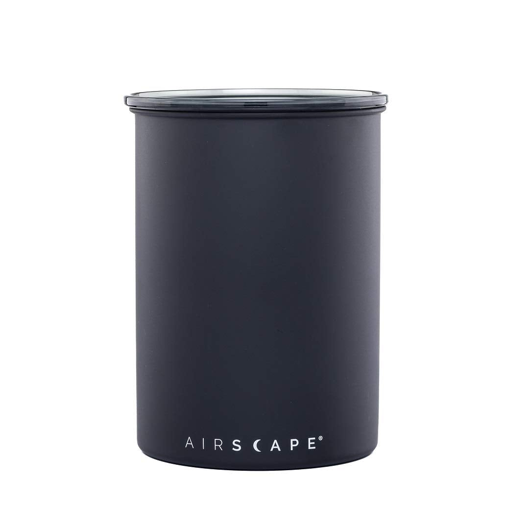 AirScape Planetary Design Stainless Steel Coffee Canister | Food Storage Container | US Patented Inner Plunger Lid REMOVES Excess Oxygen | Don't Buy airtight, Buy AIR-Less | (Medium, Matte Black)