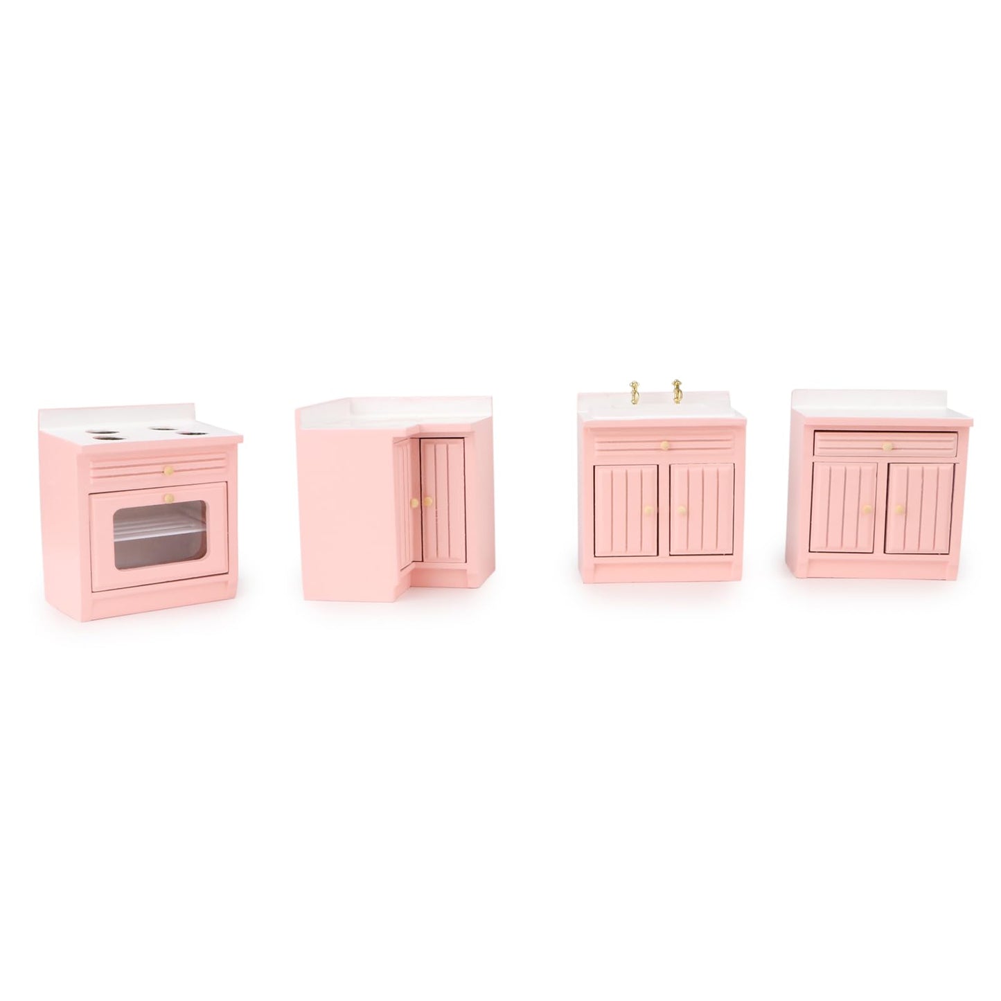 Miniature Furniture Dollhouse Kitchen Cabinets Set 1:12 Scale Wooden Model Freely Combined 4PCS Mini House Accessories Furnishings Kit Decoration Gift (Pink)
