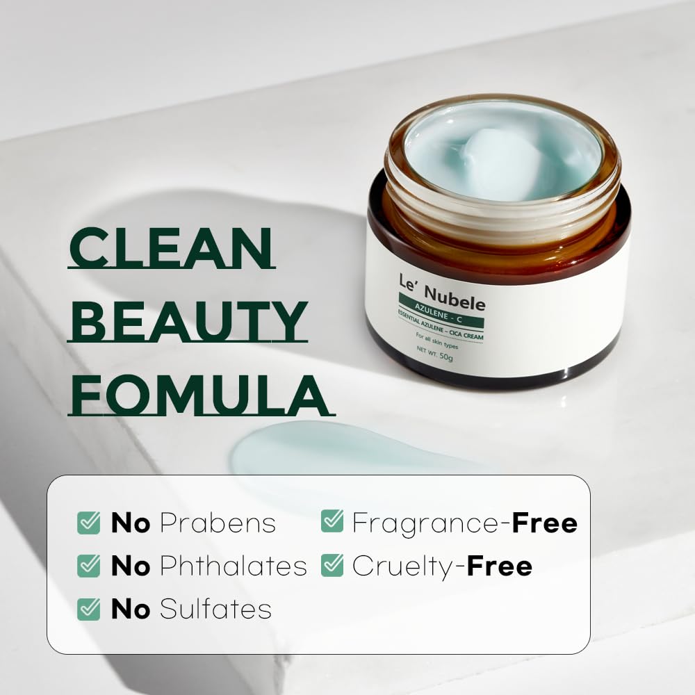 Le' Nubele Azulene Cica Cream | Soothing & Hydrating | Azulene, Centella & Manchurian Birch Bark | Korean Skincare Moisturizer for Sensitive Skin | Anti-Aging & Skin Barrier Care, 1.76 oz (Pack of 1)