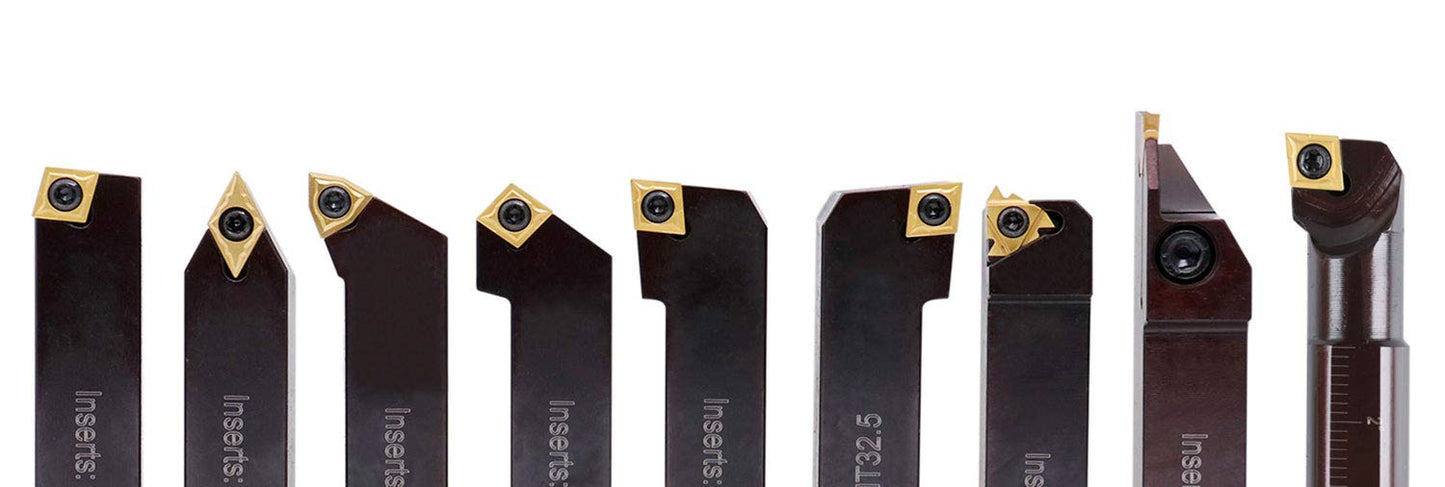 Accusize Industrial Tools 3/4" 9 Pieces/Set, Indexable Carbide Turning Tools and Boring Bar, 2988-0034