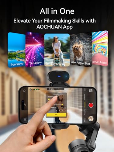 AOCHUAN Gimbal Stabilizer for iPhone, Gimbal w/AI Vision Sensor for Face Tracking, 3-Axis iPhone Gimbal w/OLED Display for Vlog Recording, Compatible with iPhone/Android-Smart AI XPro Black