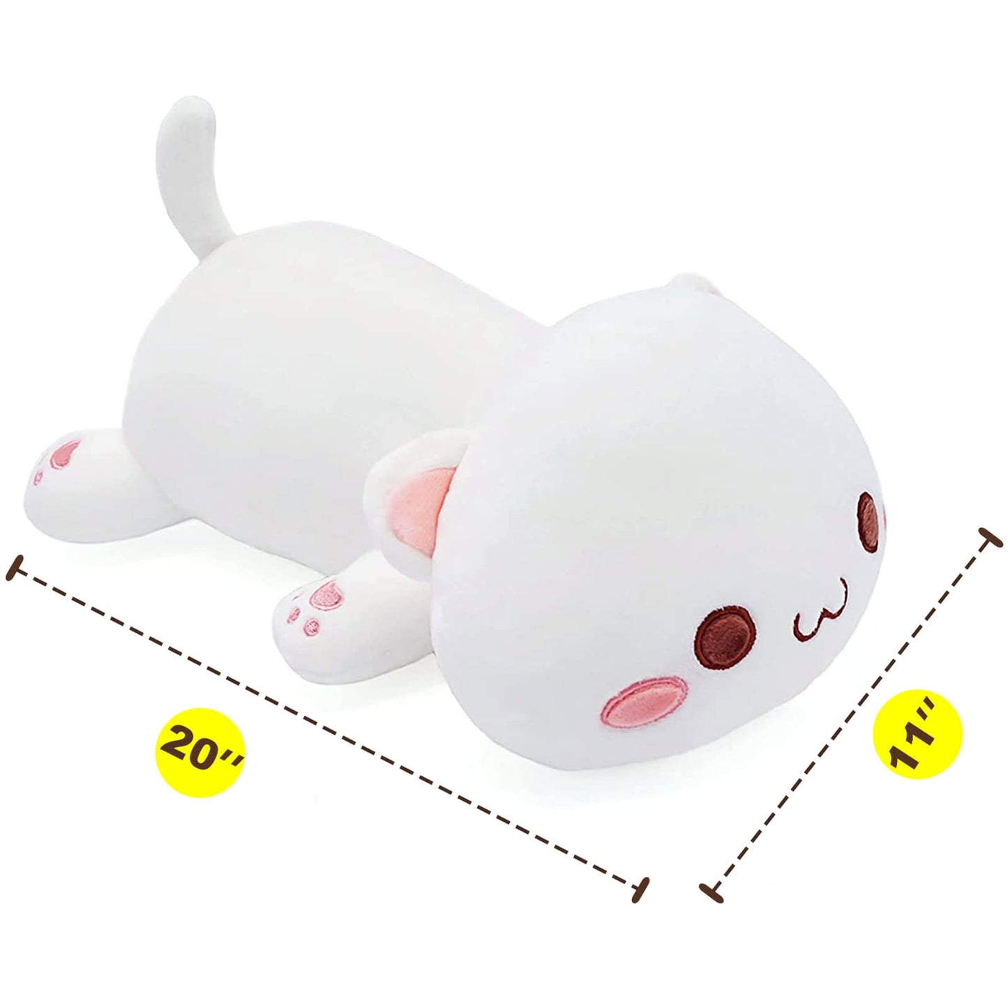 Onsoyours Cute Kitten Plush Toy Stuffed Animal Pet Kitty Soft Anime Cat Plush Pillow for Kids (White Cat A, 20")