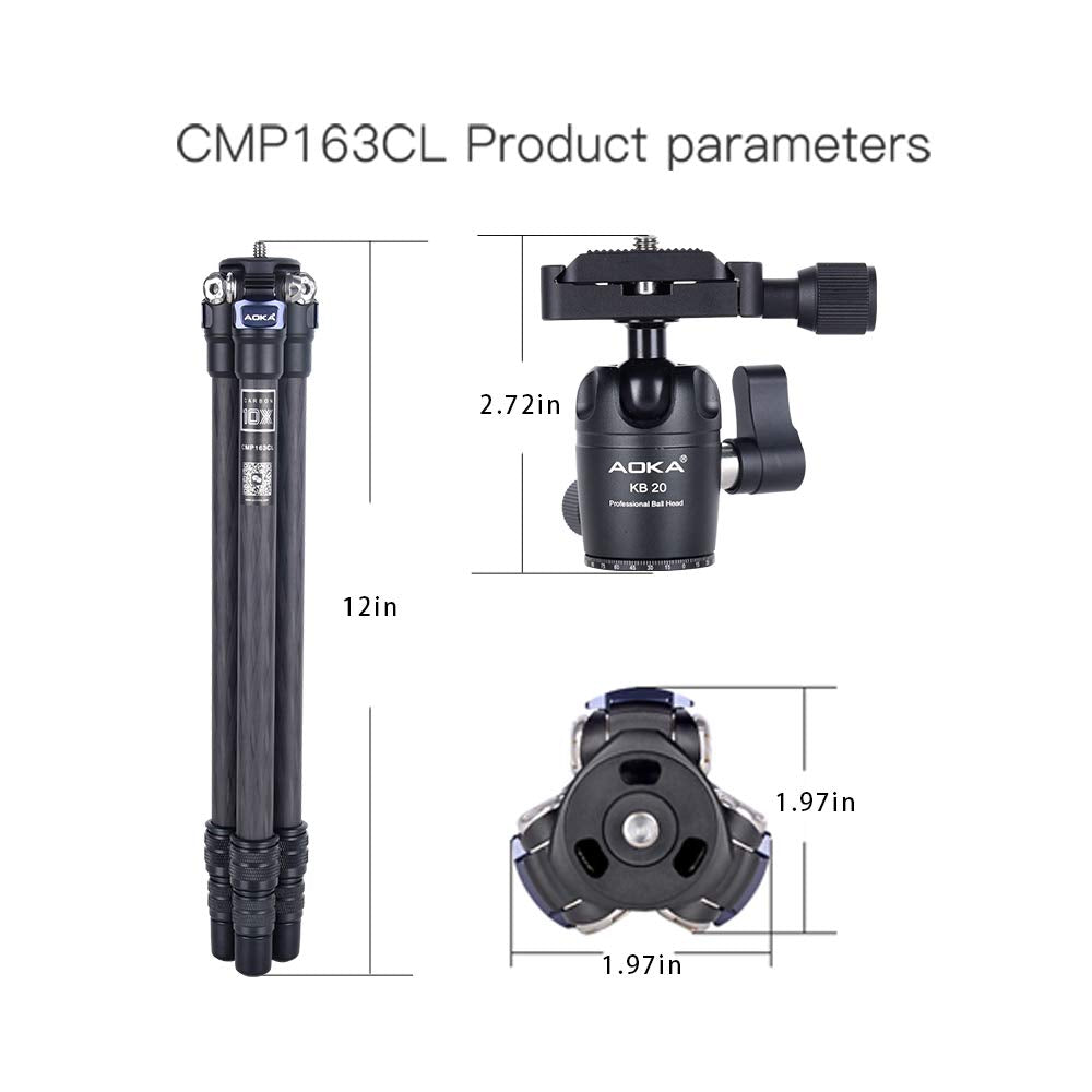 AOKA 28in/1.1lb Mini Portable Carbon Fiber Tripod, iPhone Tabletop Tripod, Travel Tripod with Ball Head, Cell Phone Holder, Extension Pole Tripod for Cell Phone, Camera, Camcorder, Projector, Webcam