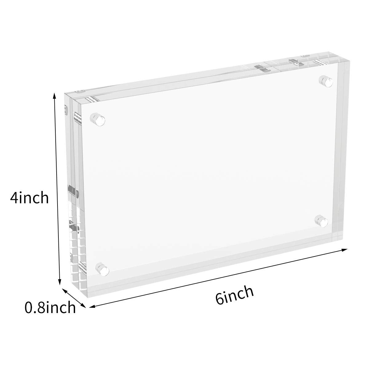 AITEE 4x6 Acrylic Picture Frames 6 Pack, 20% Thicker Block, Clear Picture Frames Freestanding Double Sided Magnetic Acrylic Lucite Frameless Transparent Square Frame Gift for Desktop Display