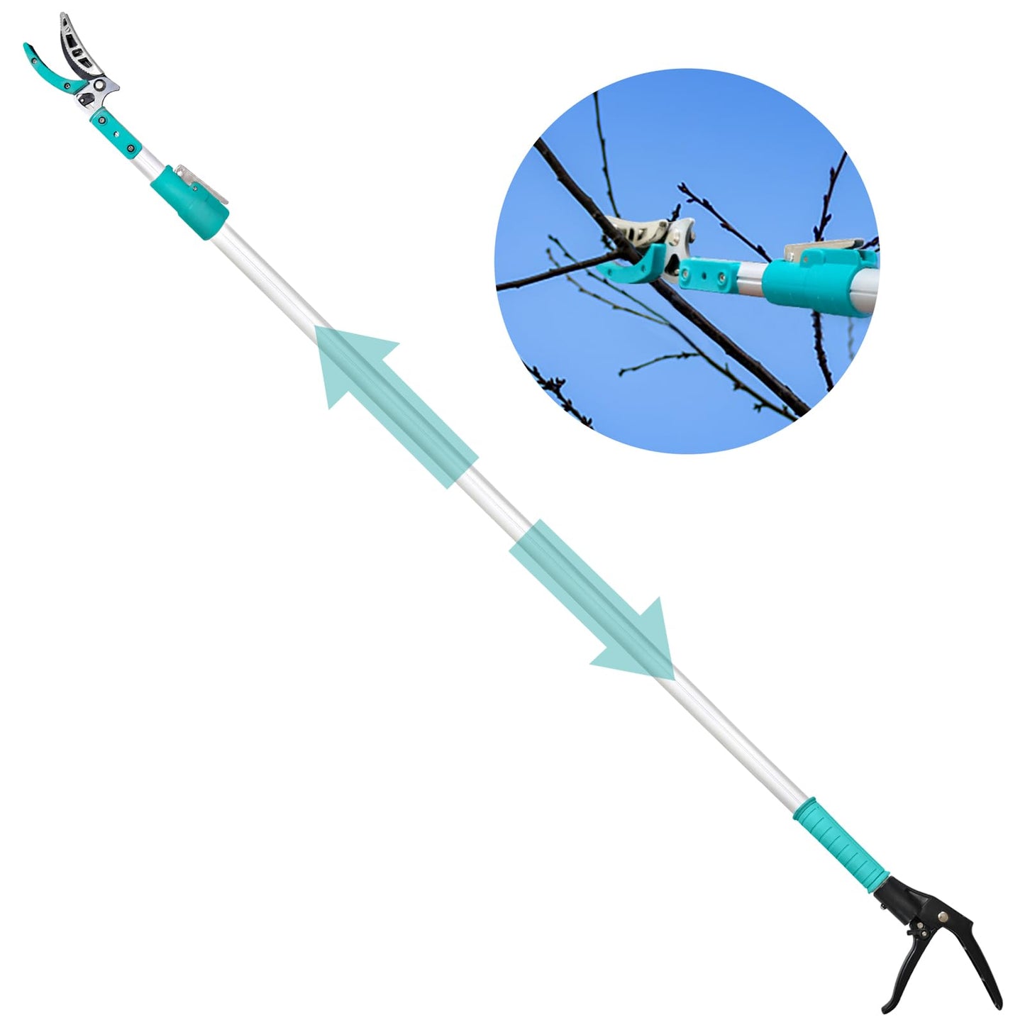 Altdorff Tree Pruner Extendable, Tree Trimmers Long Handle Pruner, Extra Length to 10ft, Telescopic Pole Pruner with Rotate Head, Smooth Clean Cut, Ideal For Removing High Branches and Fruit Picking
