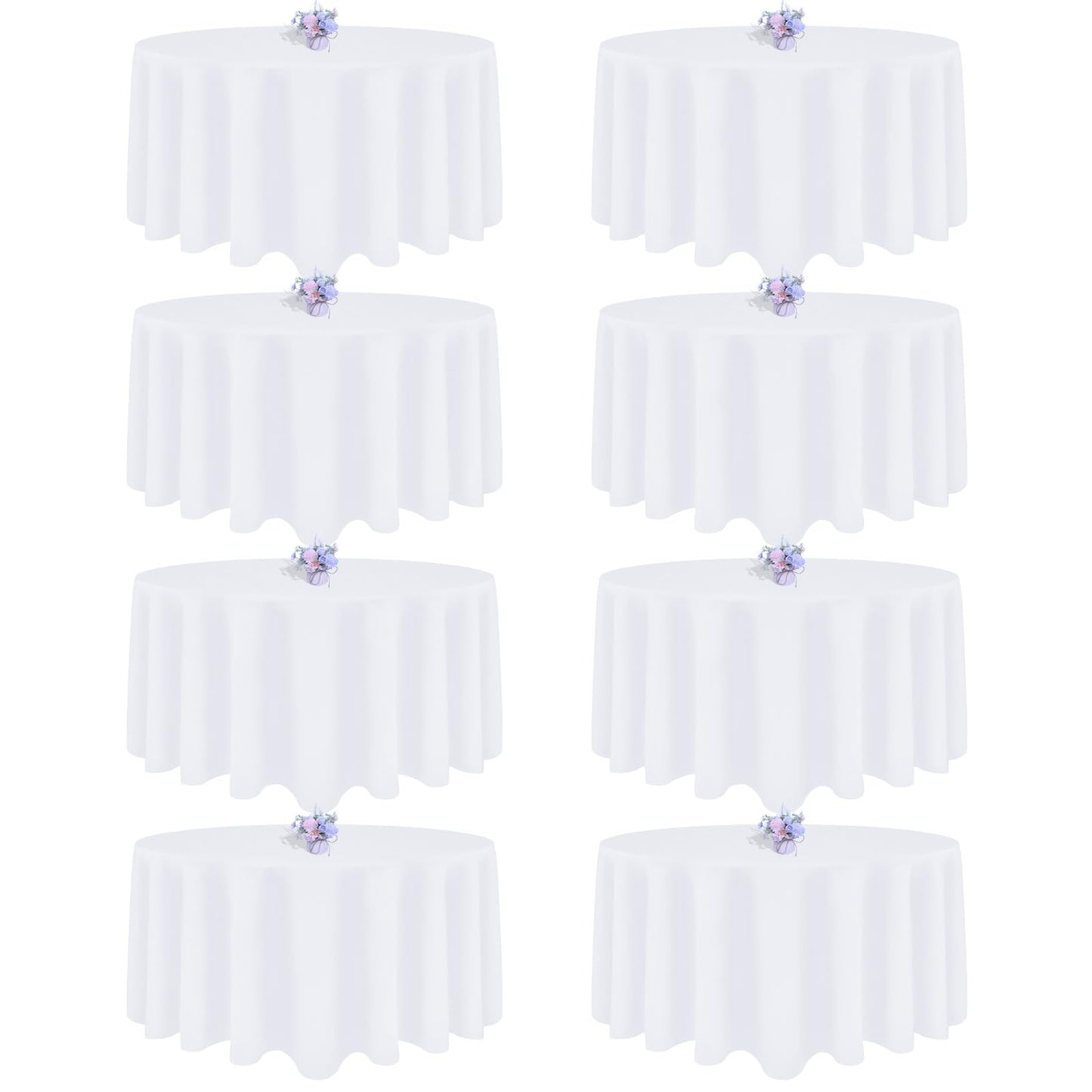 8 Pack White Round Tablecloth 90 Inch Round Table Cloth, Wrinkle Resistant and Washable Tablecloth Polyester Fabric Table Cloth Round Cover for Dining Wedding Banquet Party