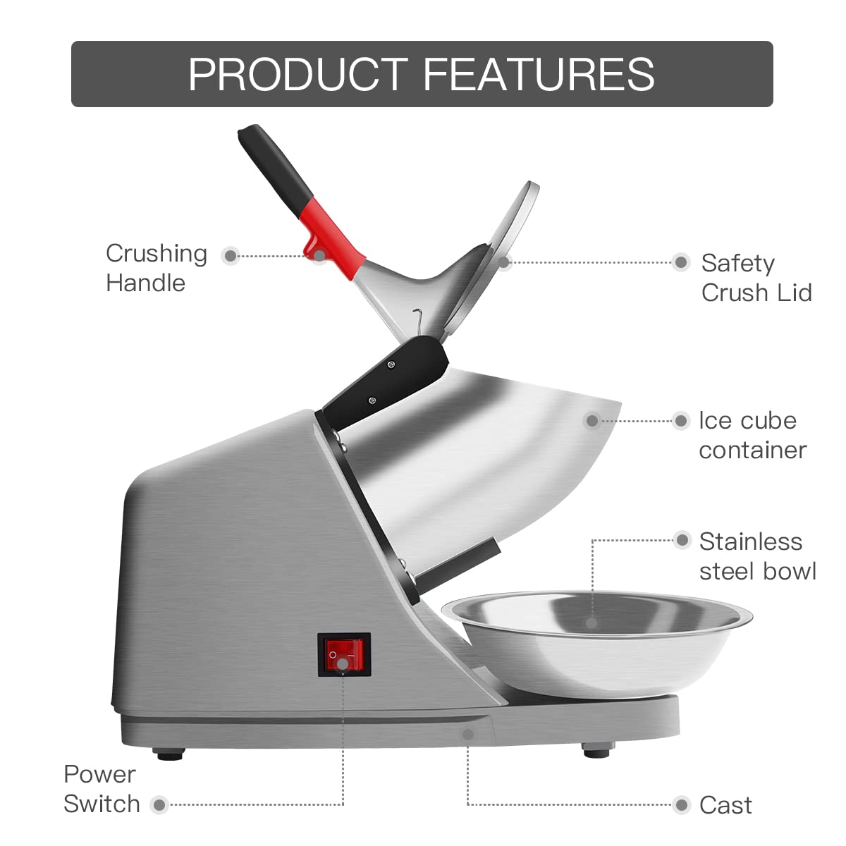 Reespring Snow Cone Machine Shaved Ice Machine Ice Crusher with Stainless Steel Blade Kitchen Electric for Shaved Ice and Snow Cone (300W 2000r/min) Also Comes with a Free Ice Pick and Ice Cube Tray