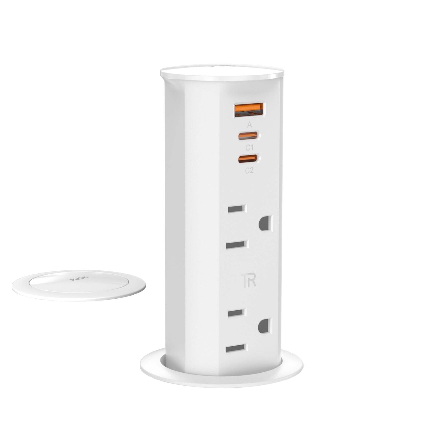 ANNQUAN 2 inch Space Saver Pop Up Outlet for Countertop with PD20W USB Ports,2 Outlets Tamper Resistant,Splashproof Pop Up Socket,Desk Power Grommet for Home Office Kitchen White