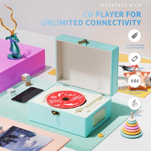 Yintiny Blue Time Music Box CD Player with Speakers for Home Decor