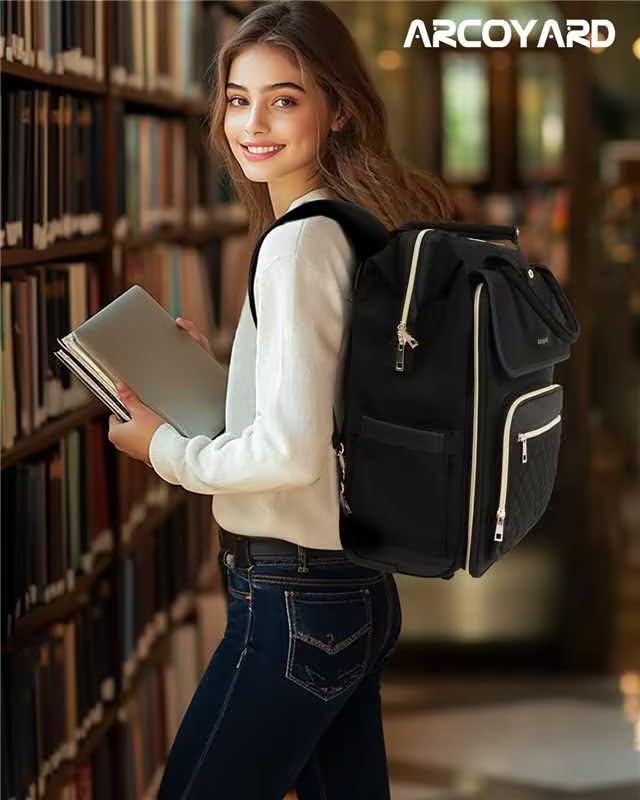 Arcoyard Rolling Backpack for Women, Travel Rolling Laptop Backpack with Wheels, Vertical & Horizontal Storage 2 In 1, Flip-Top Design, Water-Resistant Overnight College Underseat Carry on Luggage