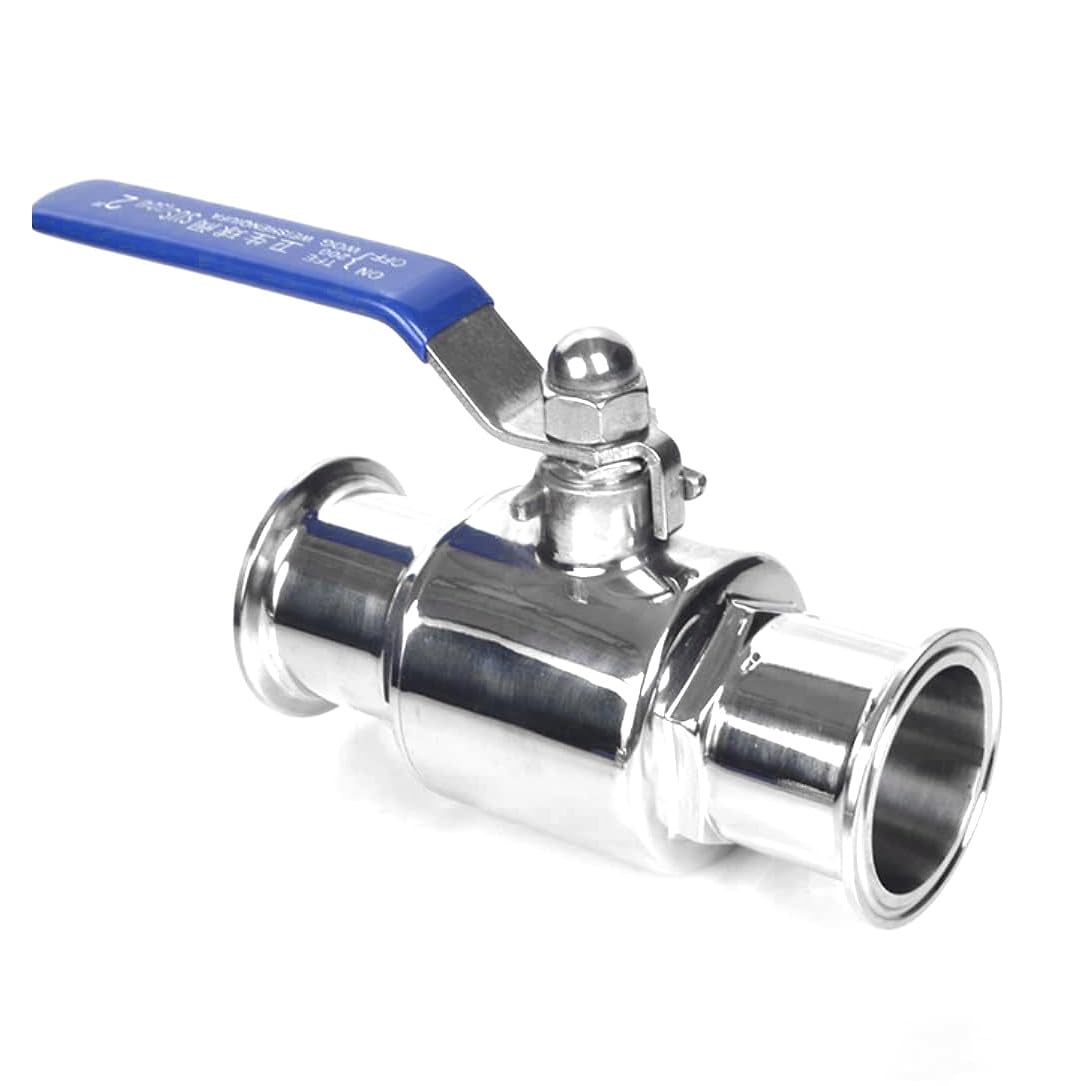 2" Tri-Clamp Ball Valve for home brewing, Stainless Steel 304, 2" Tude OD, PTFE Lined