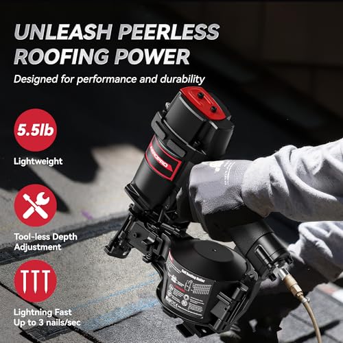 AeroPro CN45N Professional Roofing Nailer, 15 Degree Roofing Nail Gun, Pistolas de Roofing, Heavy-Duty Pneumatic Power Nailers in Roofing tools, Pneumatic Roofing Nailer for Asphalt Roofing Shingles