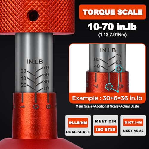 68Pcs Torque Screwdriver Wrench Set 10-70 IN.LB, Inch Pound Torque Driver with S2 Steel Bits, 1/4" Drive, Magnetic Quick-Release Adapter for Bike Repair, Mounting and Maintenance