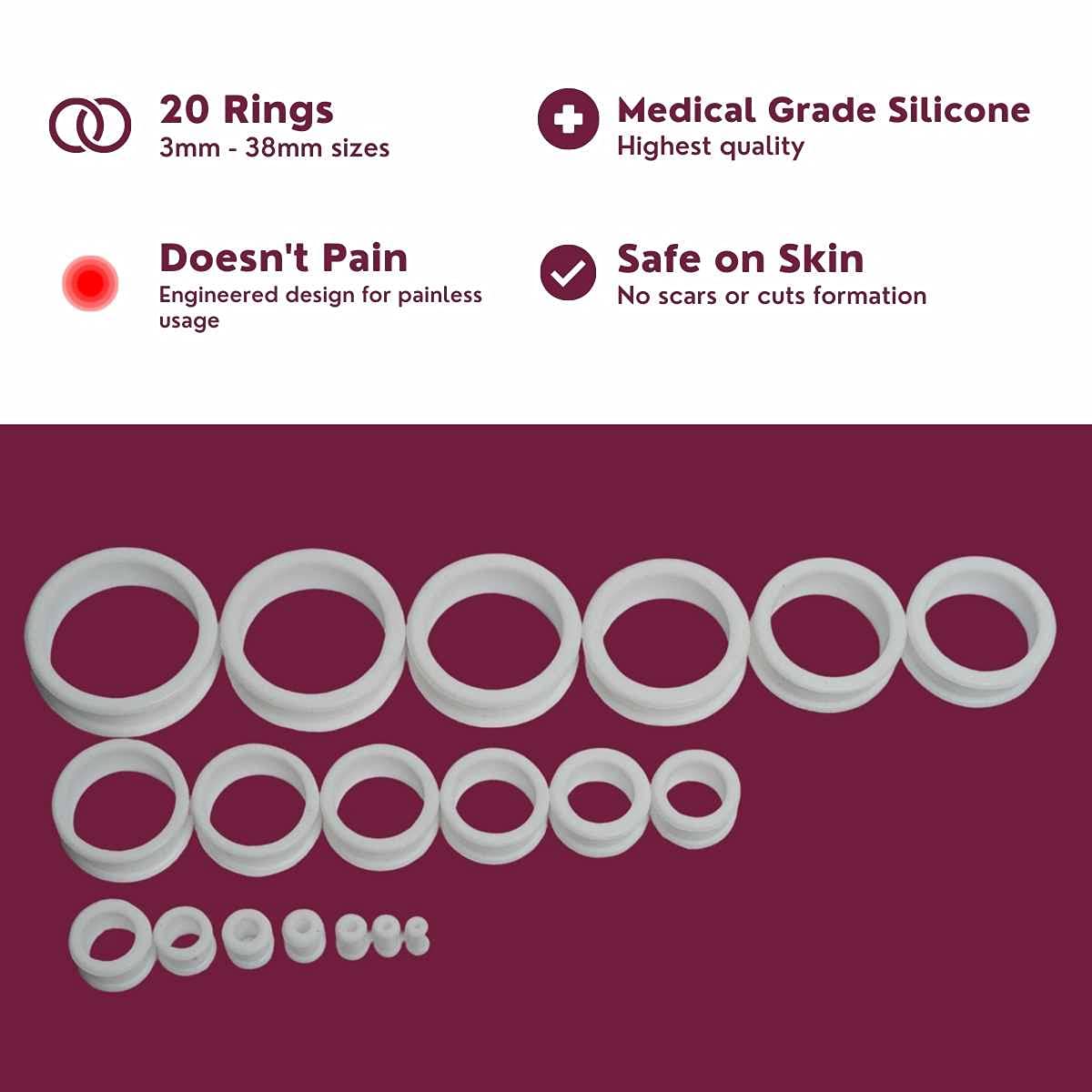 Fore-Stretch Rings (20-Piece-Set) with Cold-Pressed Coconut Oil and 'How to use' Booklet | Lab-Tested | Comfortable | Skin-Friendly Silicone