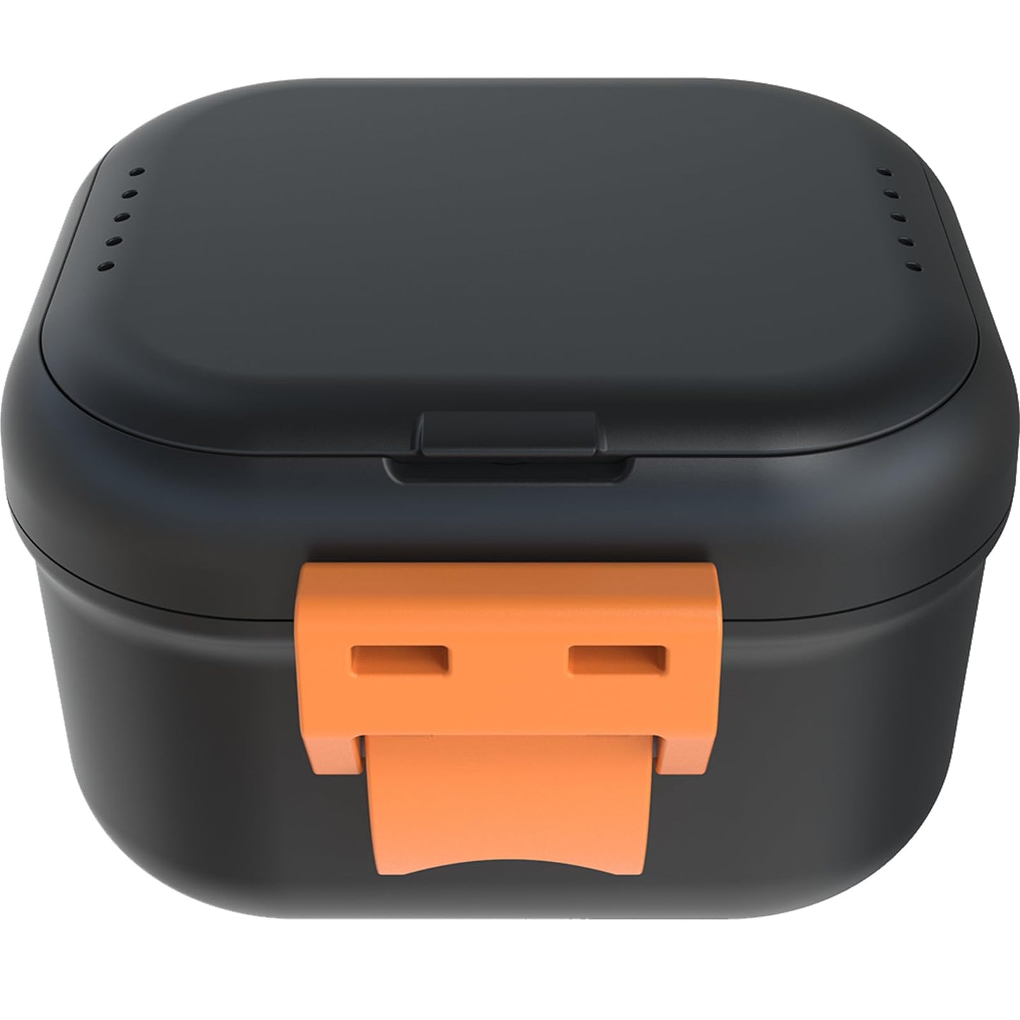 ARGOMAX Leak Proof Denture Bath Cup, Portable Soaking Denture Box, Denture Bath Case with Strainer, for Dentures and Braces, Upgraded Version with Storage Compartment (Black + Orange).