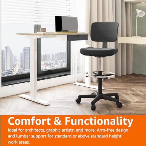 Amazon Basics Mid-Back Mesh Office Drafting Chair Stool with Adjustable Footrest, Black
