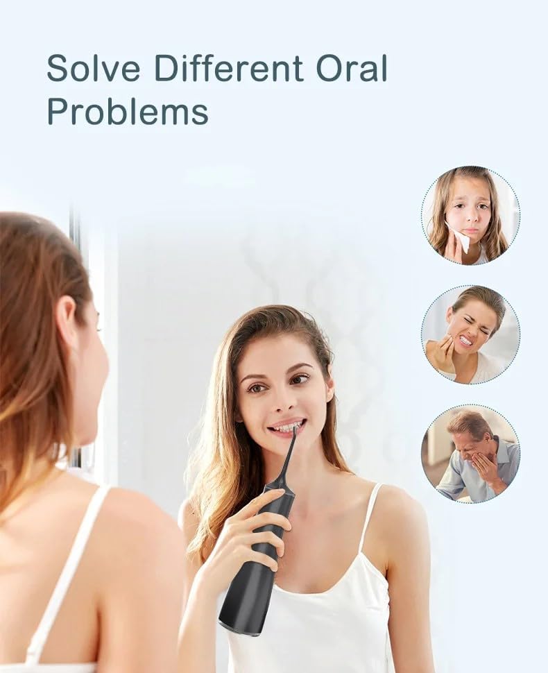 AquaFloss Pro Water Dental Flosser Teeth Pick Portable Cordless Oral Irrigator 300ml Water Tank Rechargeable Travel Teeth Cleaner IPX7 Waterproof Electric Water Flosser BV609 (Black)