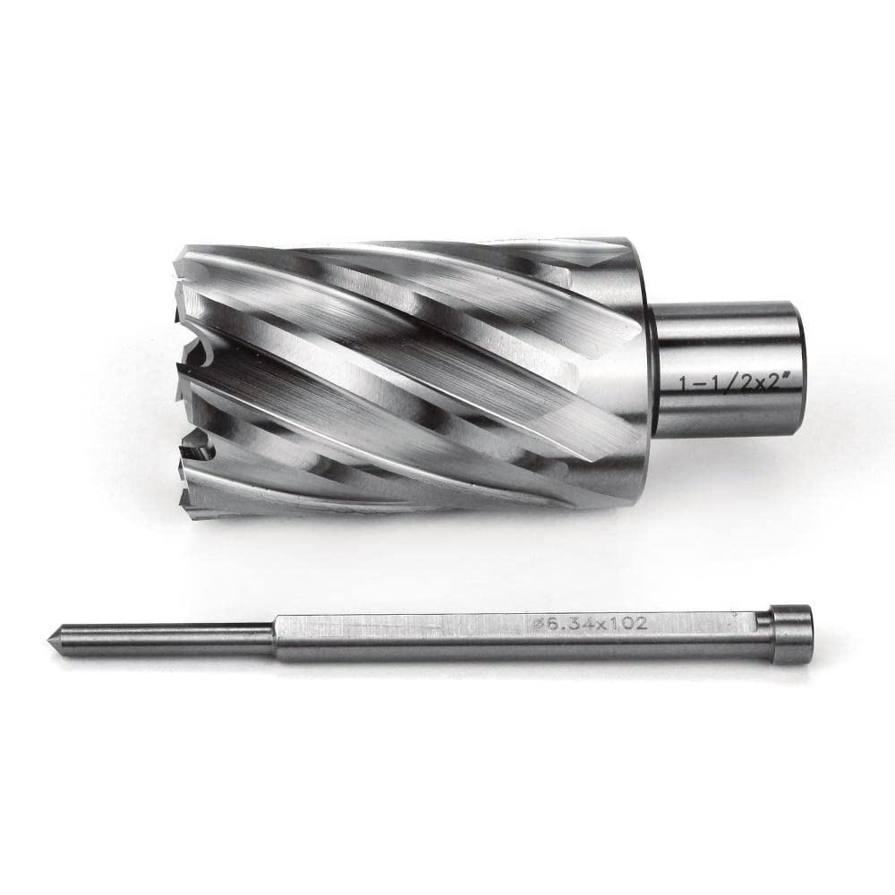 OSCARBIDE Annular Cutter 1-1/2 inch Cutting Diameter 2 inch Depth of Cut,3/4 inch Weldon Shank 2 Flat Mag Drill Bit with Pilot Pin for Magnetic Drill Press,1 Piece