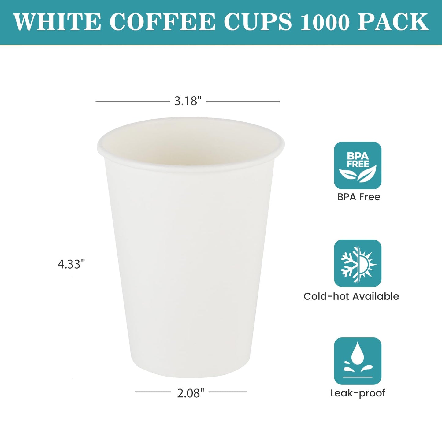 vivigu Coffee Cups - 1000 Pack Paper Cups 10 oz, Disposable Paper Coffee Cup for Hot and Cold Drink, White Paper Coffe Cup, Hot Cups Bulk for Office, Party, Home, Travel, Cafes, Bathroom