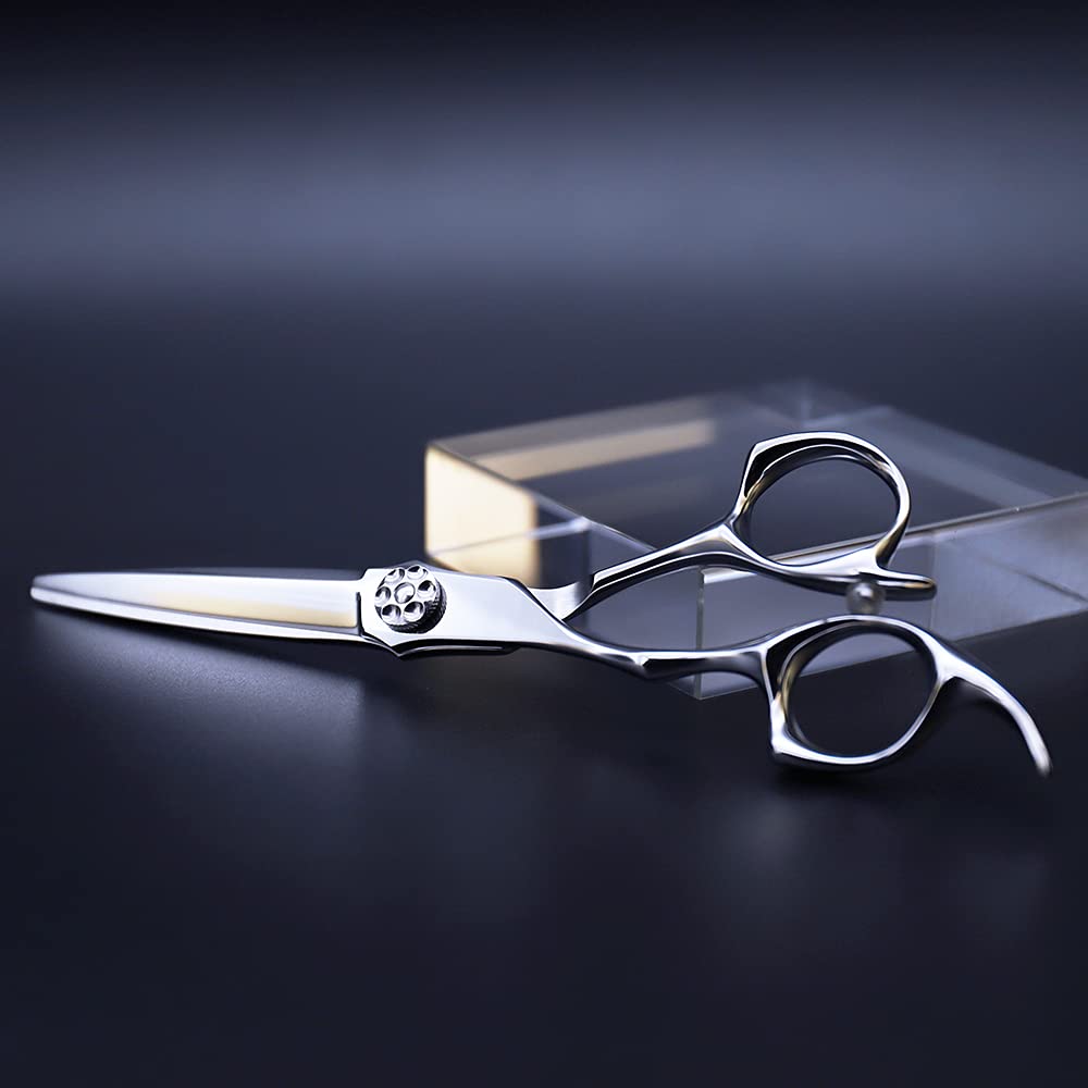 AOLANDUO 6 Inch Left-handed Hair Scissors-High End AICHI Steel Handmade Hair Cutting Shears-Razor Edge/Offset Design/Pro Ergonomic for Salon Stylists Beauticians and Barbers