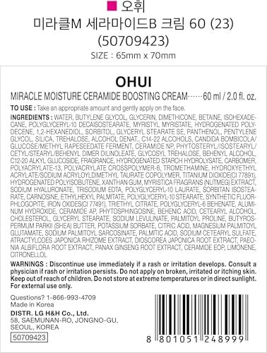 O HUI Miracle Moisture Ceramide Boosting Cream | 24hrs Moisturizing Power | Korean Skin Care | Moisturizer Face Cream | Daily Cream | Ceramides, Glycerin, Shea Butter | Glass Skin | All Skin Types