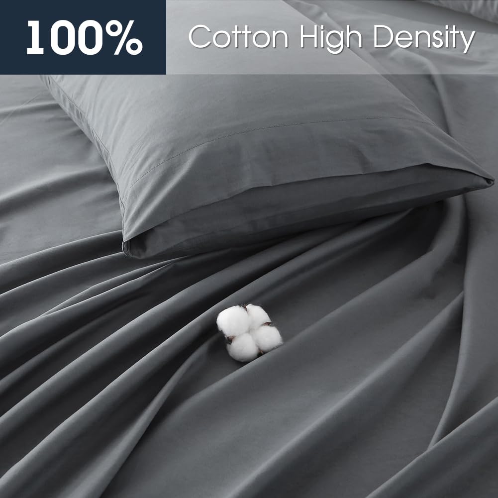 HYPREST Extra Deep Pocket Queen Sheet Sets Fits 18"-24" in Deep Mattress -100% Cotton Queen Sheet Set,Grey Hotel Luxury Soft Wrinkle Free Cooling Sheet Sets for Queen Bed Deep Pocket