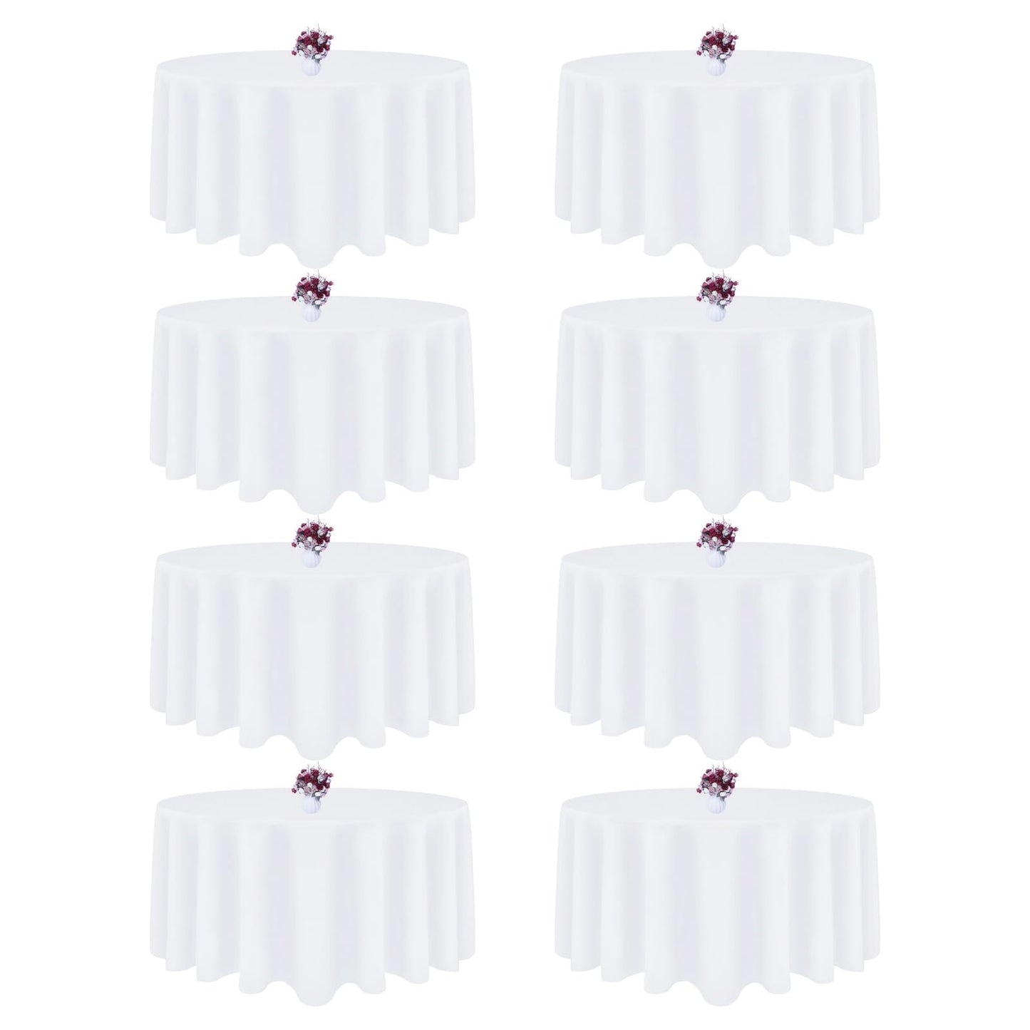 8 Packs Round Tablecloth 90 Inch White Table Cloth for Circle Tables, Washable Polyester Fabric Tablecloths, Wrinkle Resistant Table Cloth Round Cover for Wedding Party Banquet Dining