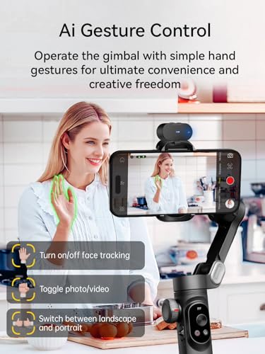 AOCHUAN Gimbal Stabilizer for iPhone, Gimbal w/AI Vision Sensor for Face Tracking, 3-Axis iPhone Gimbal w/OLED Display for Vlog Recording, Compatible with iPhone/Android-Smart AI XPro Black
