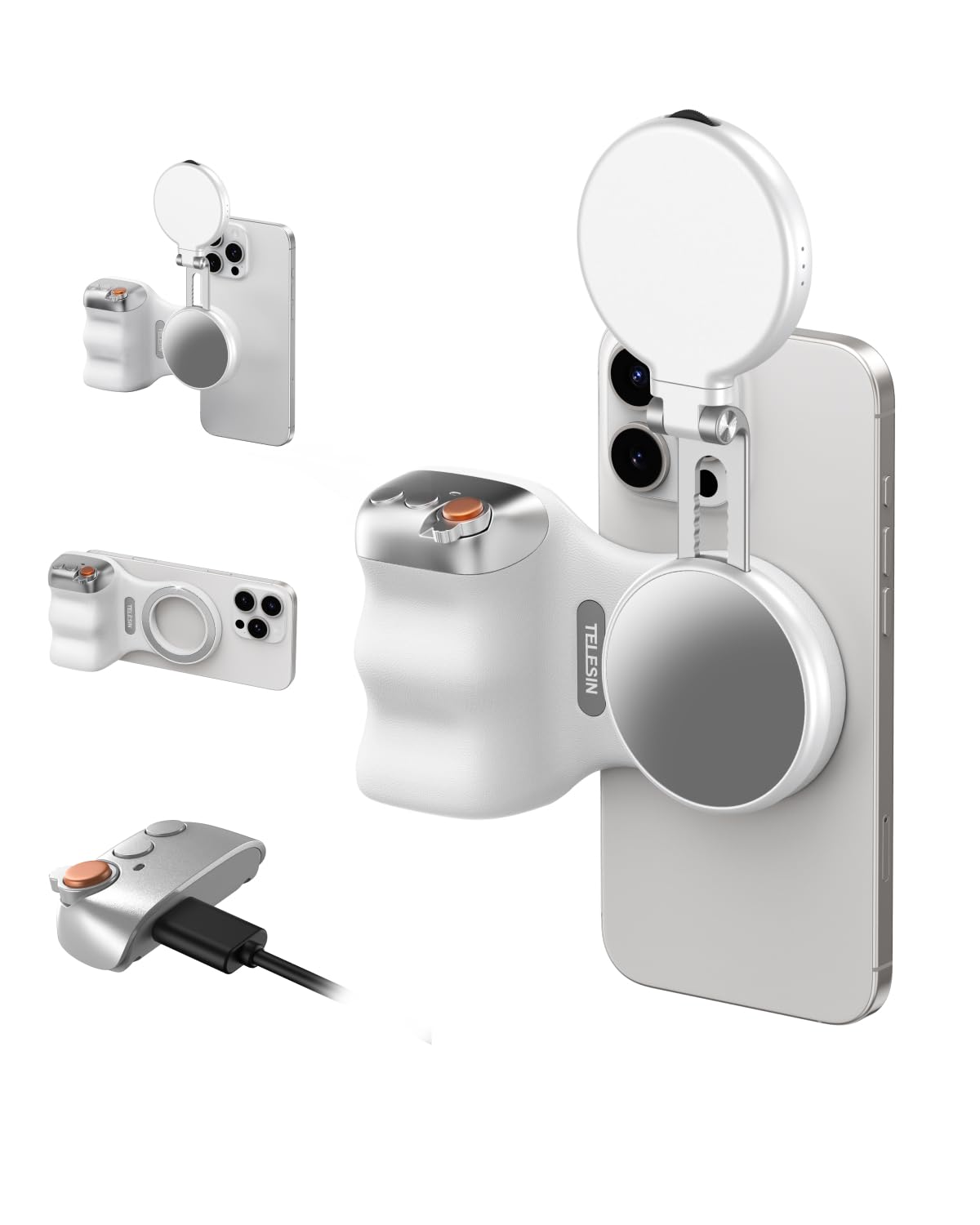 TELESIN Creator Kit - Fun Shot Magnetic Phone Camera Grip + C03 Magnetic Selfie Light (White)Bundle Kit Compatible with iPhone Magsafe & Android Selfies/Photography/TikTok/Zoom Calls/Video Conference
