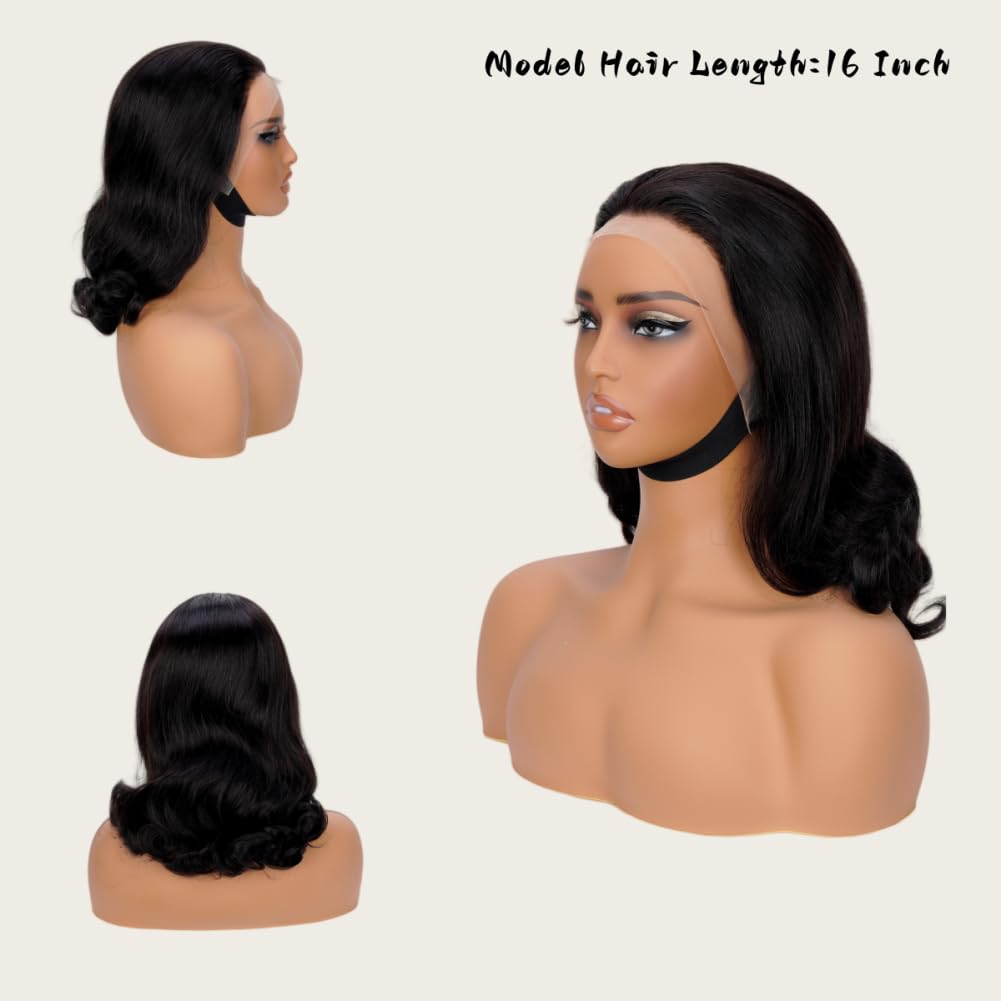 TONGMAY Bob Wig Human Hair 13x4 HD Lace Front Body Wave Bob Wigs Brazilian Virgin Human Hair Bob Wig for Women 180% Density Frontal Wig Human Hair Natural Black 16 Inch