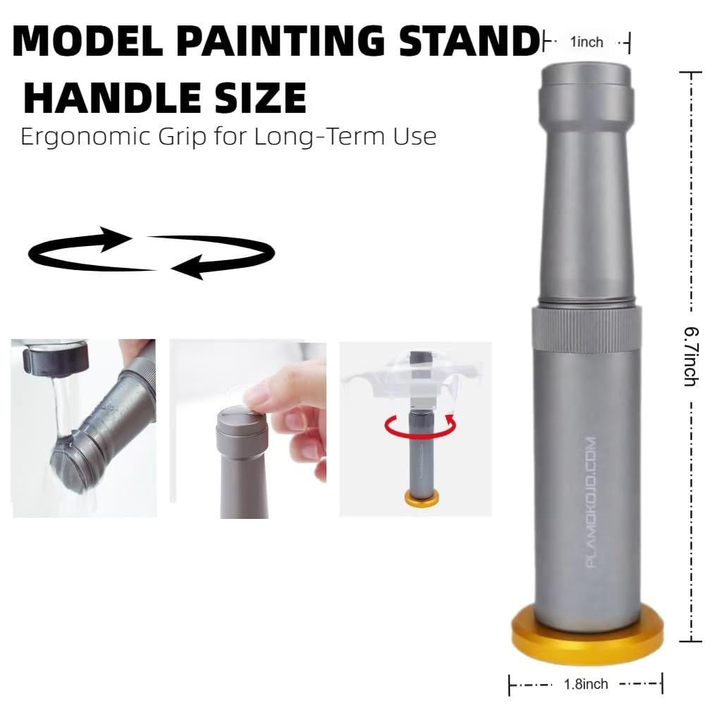 PLAMOKOJO Car Painter Handle Aluminum Spray Painting Tool with Rotating Base & Reusable Adhesive Pads - for Model Car/Tank Painting, 360° Adjustable, Durable & Easy to Clean