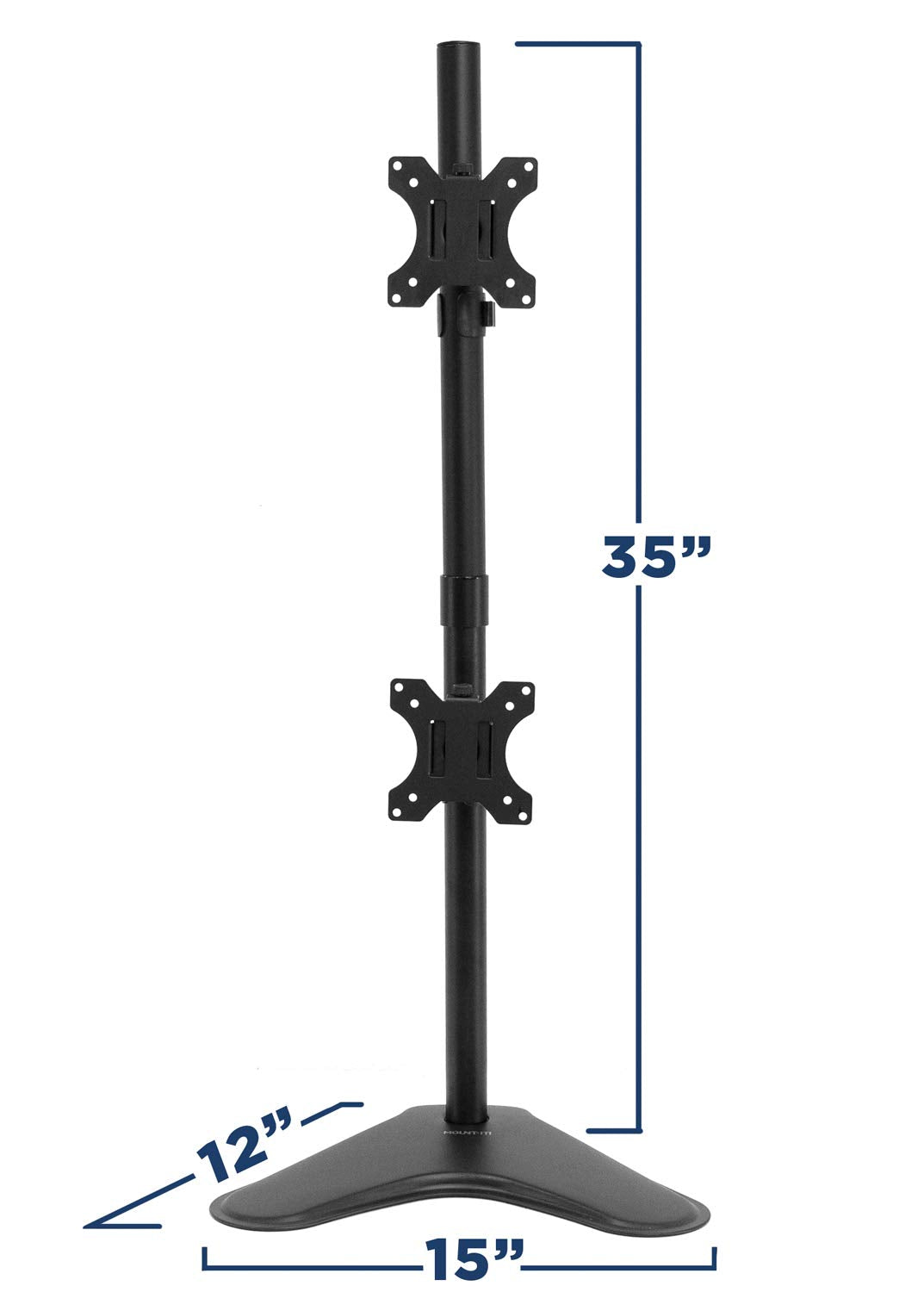 Mount-It! Vertical Dual Monitor Stand, Freestanding Stacked Monitor Mount for 2 Screens 17–32", Height Adjustable, Tilt Swivel Rotate, Portrait or Landscape, Holds 17.6 lbs per Arm, No Desk Clamp Needed