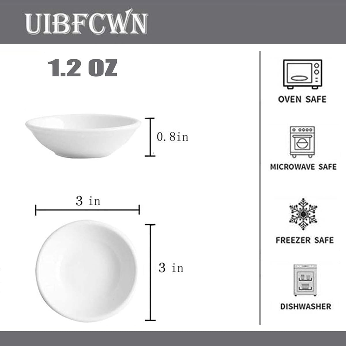 UIBFCWN 60 Pack Soy Sauce Dish 3inch Ceramic Dipping Bowls Bulk, 1.2 Oz White Dipping Sauce Bowls/Dishes, Small Dipping Sauce Cups for Sushi Ketchup Olive Oil Appetizer