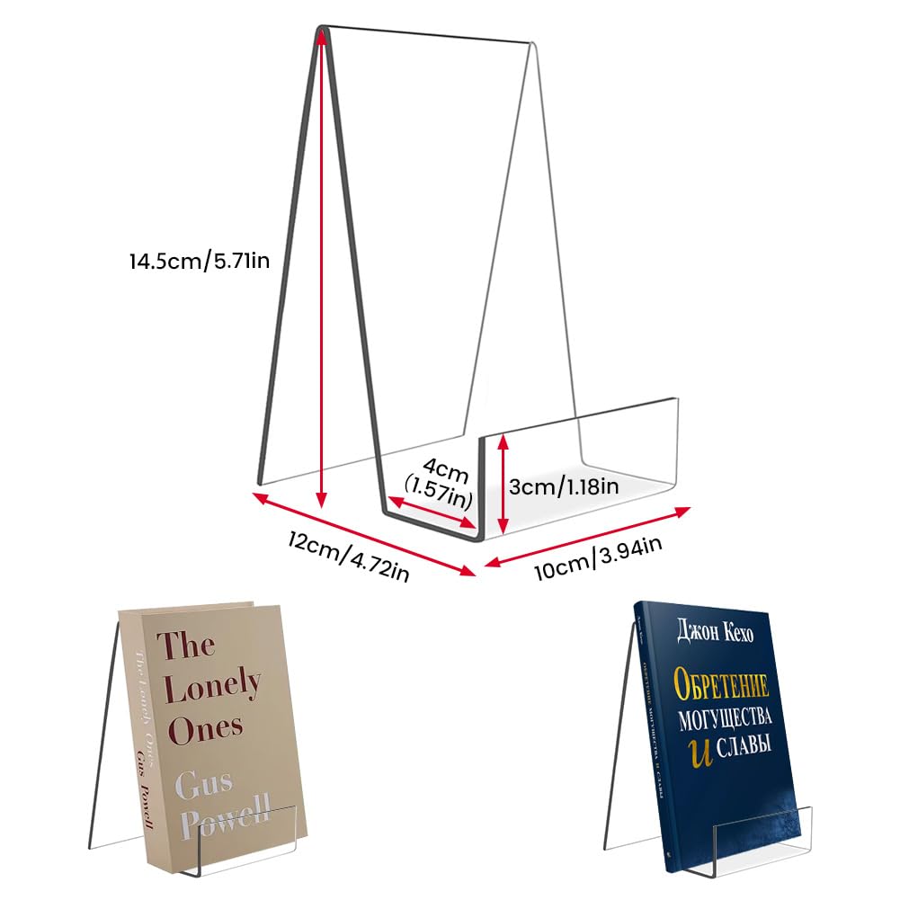 Ukontagood 16 Pcs Large Acrylic Book Display Stand, 5.7''×4'' Display Stand with Ledge, Clear Acrylic Book Display Easel for Album, CD, Picture, Artworks, Phone, Tablet