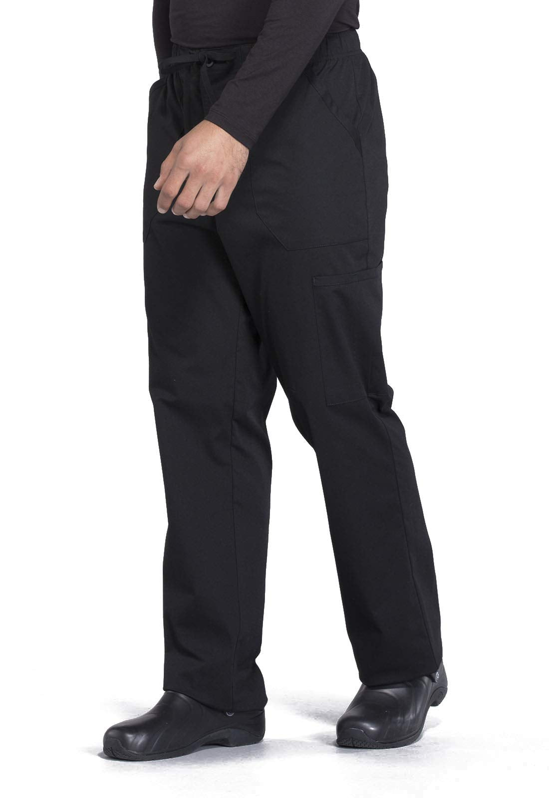Cherokee Scrubs for Men Tapered Leg Cargo Scrub Pants with Zip Fly, 5 Pockets Elastic Waist 2-Way Stretch & Easy Care Plus Size - WW190, 2XL, Black