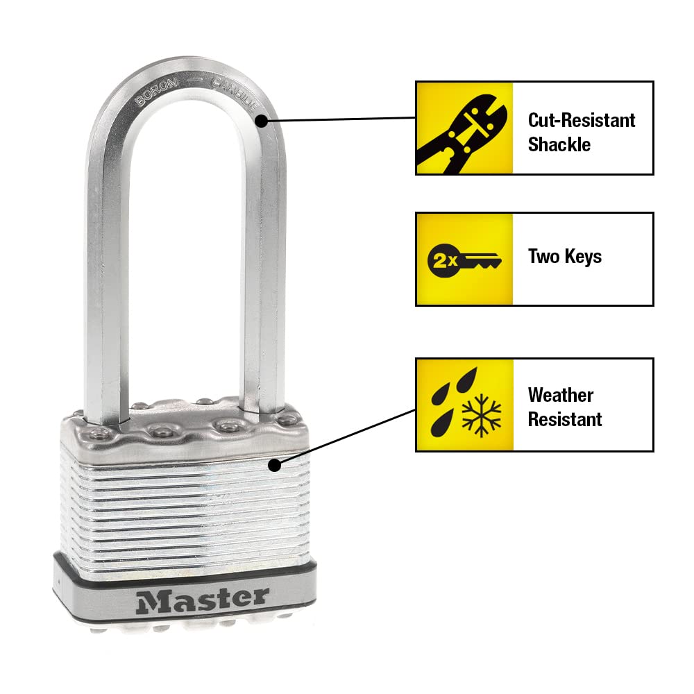 Master Lock M5XQLJ Magnum Heavy Duty Outdoor Padlock with Key, 4 Pack Keyed-Alike