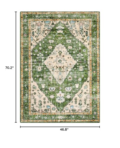 Lahome Boho Tribal Area Rug - 4x6 Green Machine Washable Bedroom Rugs for Living Room, Disstressed Soft Non Slip Indoor Nursery Floor Mat Carpet for Kitchen Table Home Office Camper RV Bar