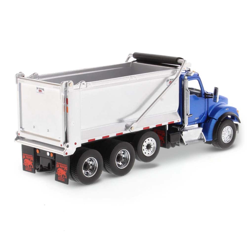 Diecast Masters 1:50 Scale Kenworth T880S SFFA Dump Truck - Tandem with Pusher Axle & Interior Ox Bodies Stampede Dump Cab | Transport Series | Metallic Blue Model 71078