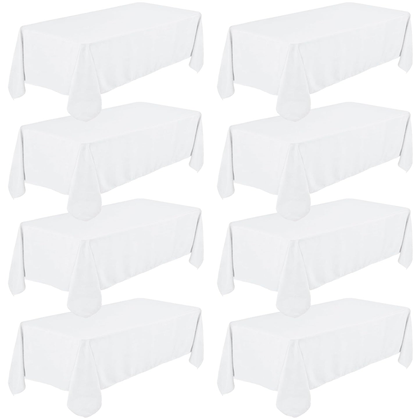 8 Pack Premium White Tablecloth 90 x 132 Inch, Rectangle Table Clothes for 8 Foot Tables Washable Polyester Fabric Table Covers for Wedding Party Reception Banquet Buffet Restaurant