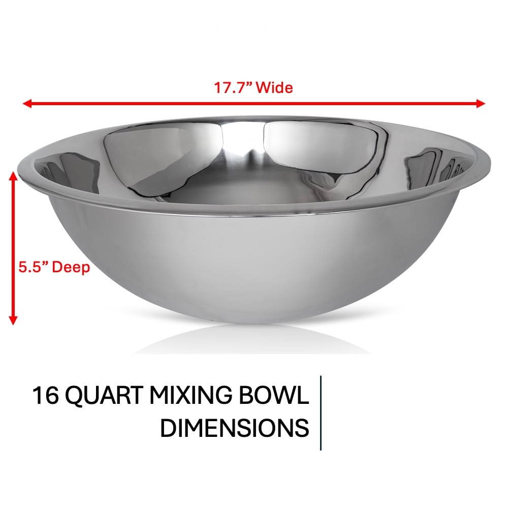 WHYSKO® Large Mixing Bowls, Set of 3 Stainless Steel 16 Quart Bowls for Restaurants, Food Service, Caterers and Home Kitchen Use, Rust Proof Bowls Great for Meal Prep, Baking, Serving, Food Storage