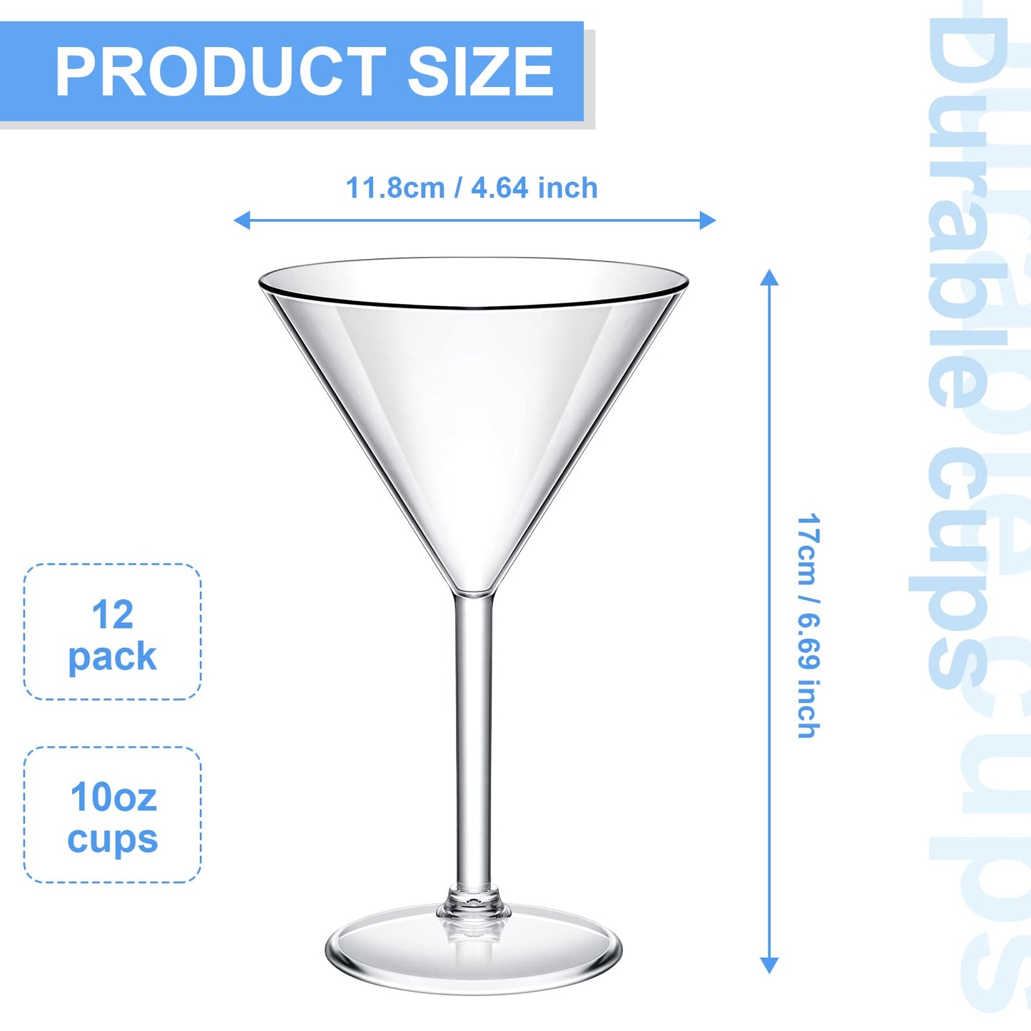 12 Pack Plastic Martini Glasses 10 oz Acrylic Unbreakable Cocktail Glasses Plastic Cups Dessert Cocktail Cups Drinkware Drink Glassware for Mousse Home Bar Restaurant Wedding Festival Party Supply
