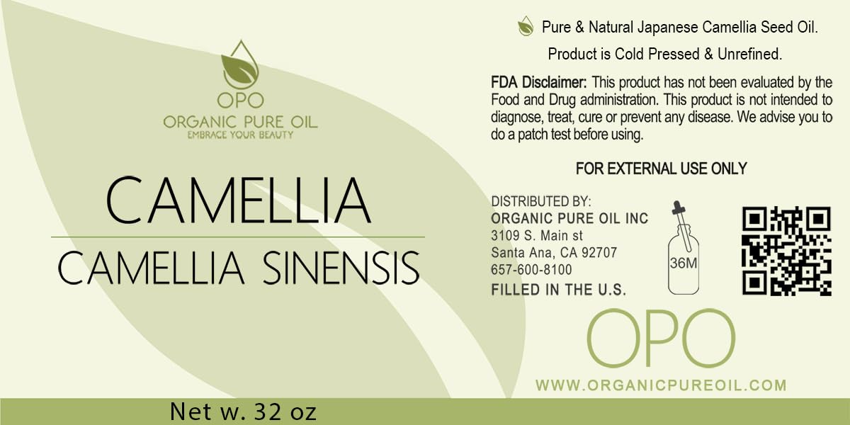 Japanese Camellia Seed Oil - Pure, Cold Pressed, Unrefined, Extra Virgin 32 OZ Skin, Perfect for Body, Hair, Face, Nails by Organic Pure Oil-Packaging Vary
