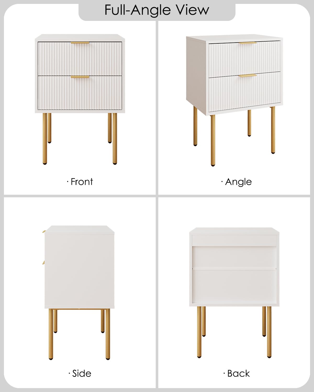 Aienvey Night Stand, Modern Nightstand with Drawers, Bedside Table, Gold Small Side Table for Bedroom, Living Room End Table (White Stripe, 2 Drawers)