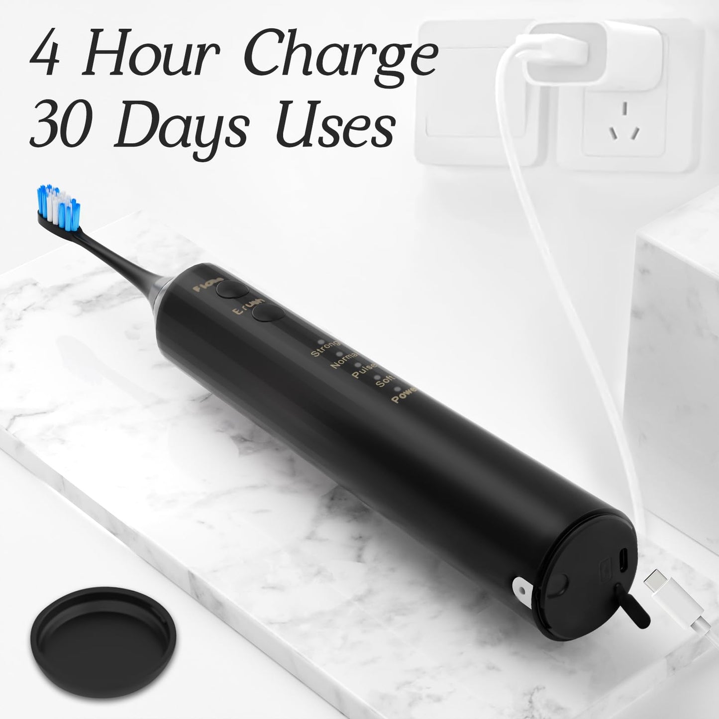 2-1 Professional Electric Toothbrush with Water Flosser, 3800VPM Ultrasonic Water Dental Flosser Toothbrush Combo- 4 Modes & 4 Intensity Levels, Brushing & Flossing for Home and Travel, Black