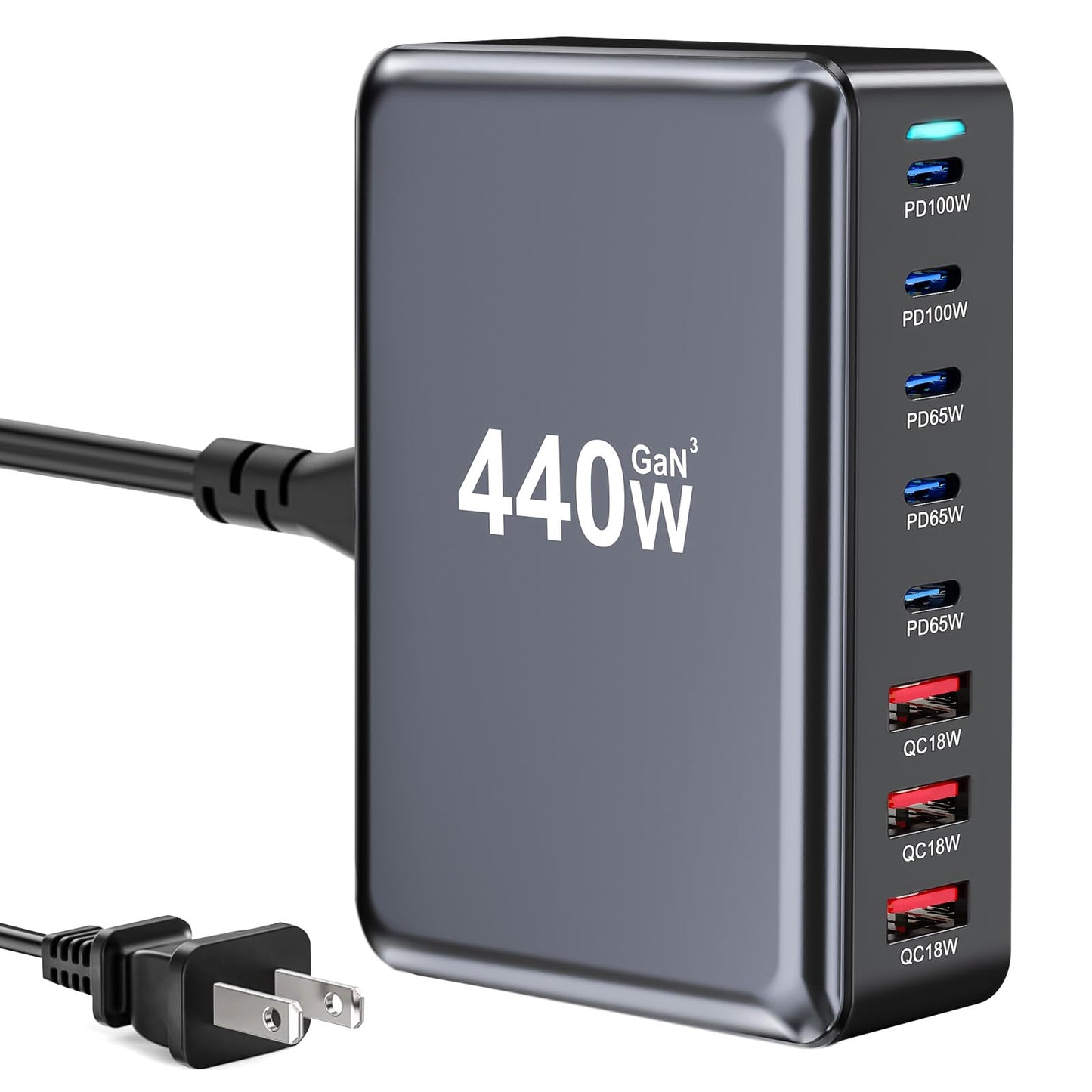 440W Fast USB C Charger GAN Charger Block 8 Port Charging Station HUB Brick Dual PD PPS 100W Wall Charger Compatible with MacBook Pro/Air/All iPad iPhone 16/15/14/13/Pro Max