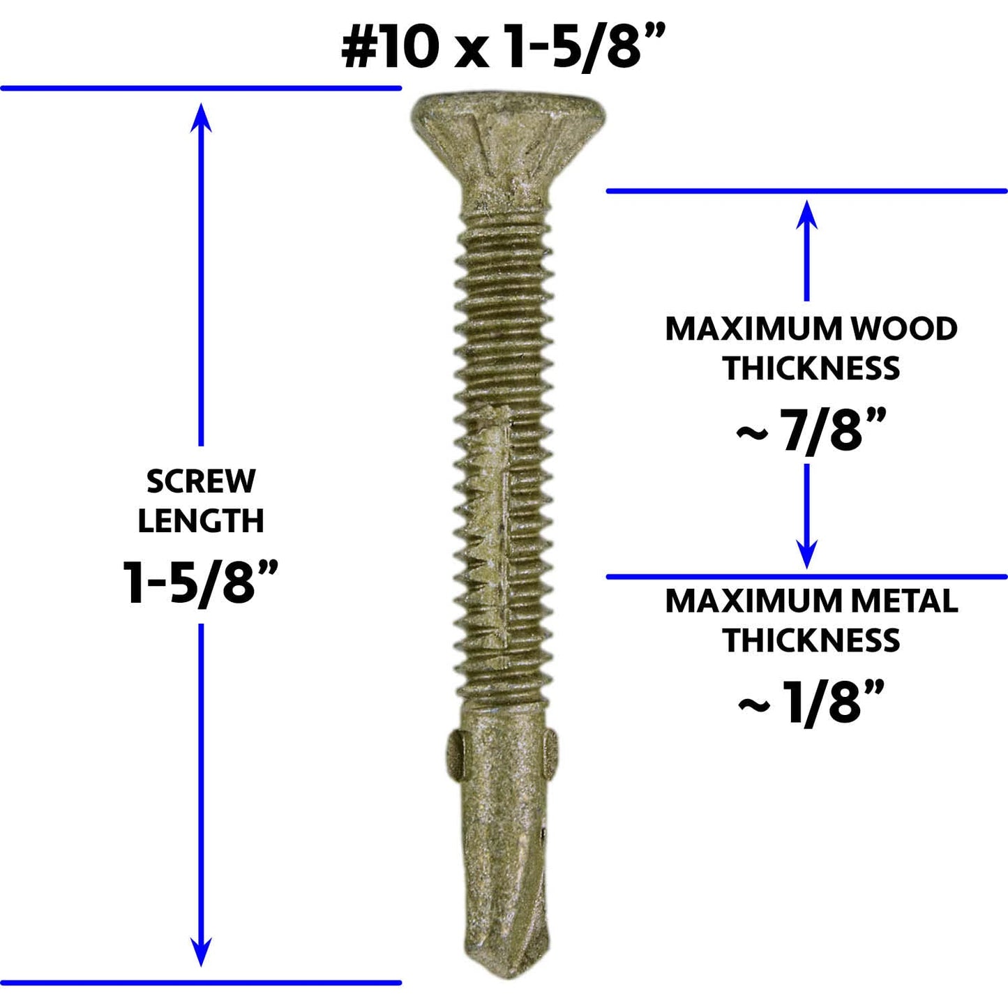 Jake Sales #10x1-5/8 Reamer Tek Torx/Star Head Self-Drilling Wood to Metal Screws - for Flatbeds, Trailers or Fastening Wood to Steel -T-25 Torx Screw Head (5 POUNDS 565 Approx. Screw Count)