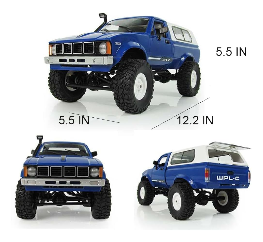 Apawband RC Crawler WPL C24 RC Rock Crawler RC Truck 4x4 Off Road RTR, 1/16 Scale Remote Control Truck All Terrain 2.4 Ghz with Proportional Steering LED Lights Hobby Toys Adult